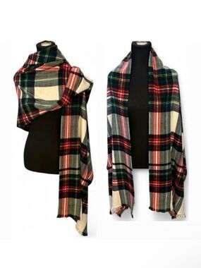 GAP Acrylic Tartan Plaid Large Holiday Winter Scarf/Wrap